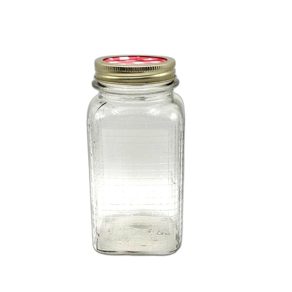 Vintage Square Qt. Jar Waffle/grid Pattern Three Sides Canning/ Coffee Jar